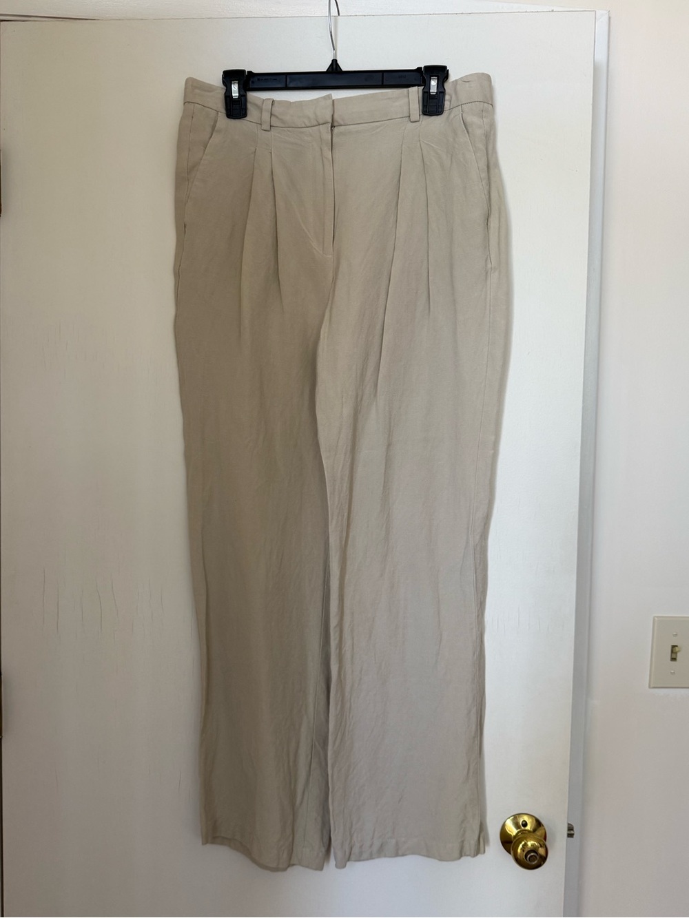 Ann Taylor Factory Beige Pleated Linen Straight-Leg Trousers